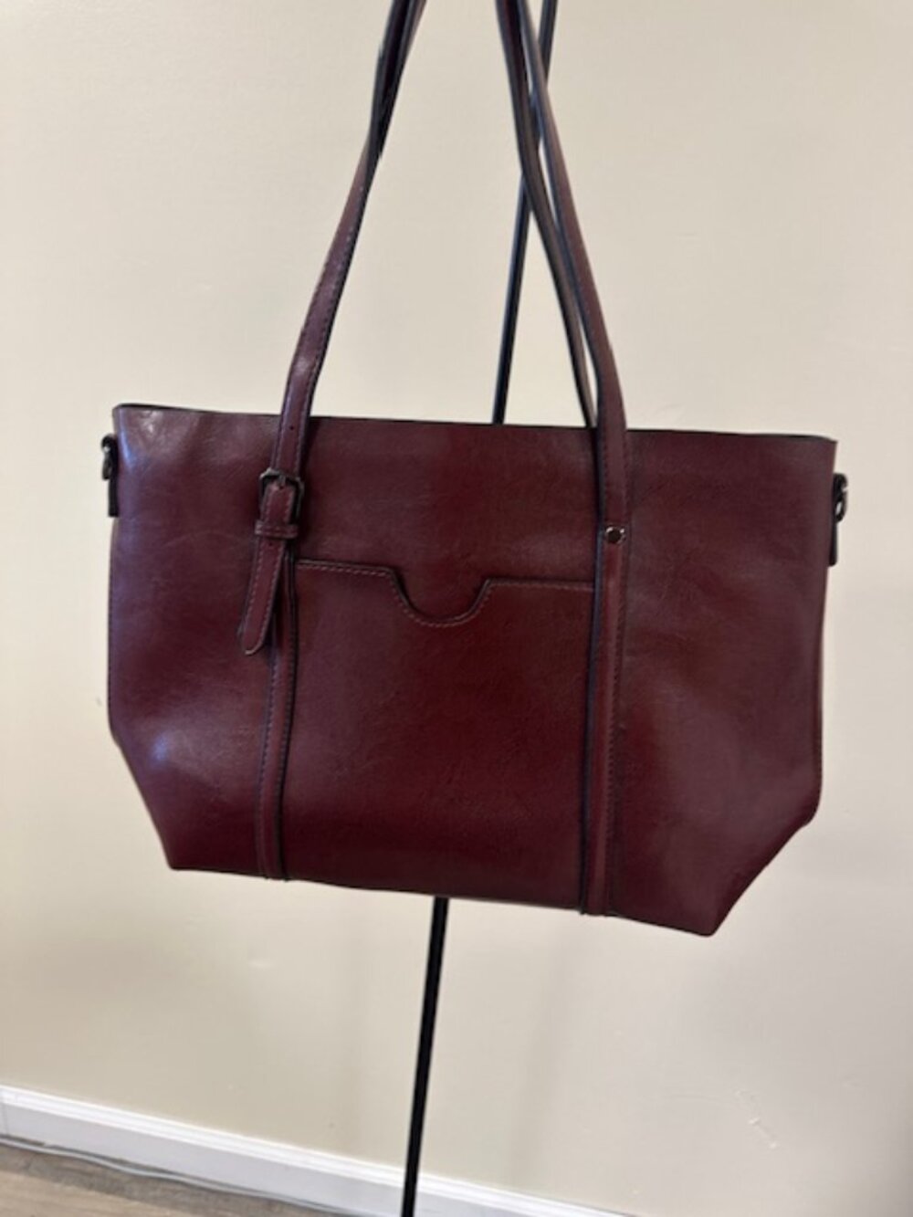 vegan leather burgundy tote